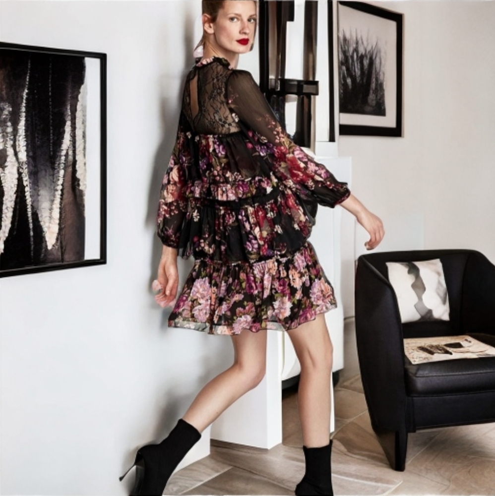 ZARA WOMAN layered floral dress SMALL